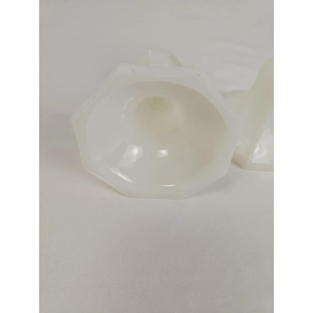 Vintage Milk Glass Candlestick Octagon Shape White Candle Holder MCM Lot of 2